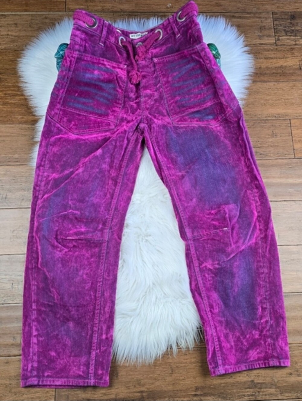 Free People We The Free 🦄Flocked Moxie Barrel Pink Jeans  Size 24🦄